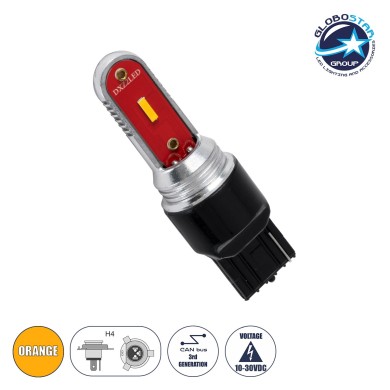 GloboStar® 81499 Λάμπα Αυτοκίνητου T20 - 7440 - W21W 3rd Generation Can-Bus Extreme Series LED 2 DUO DXZ 15W 1200lm 240° DC 10-30V IP20 Πορτοκαλί